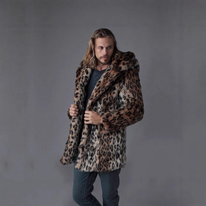 Men's Long Faux Fur Coat with Hood, Ear Application and Oversized Silhouette Mune Fashion