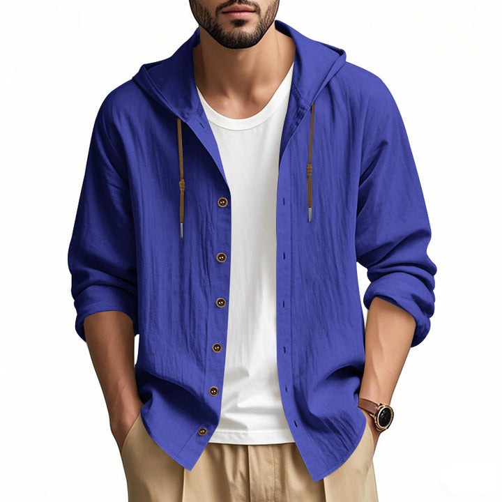 Men's lightweight hooded shirt jacket in linen look with full button placket Mune Fashion
