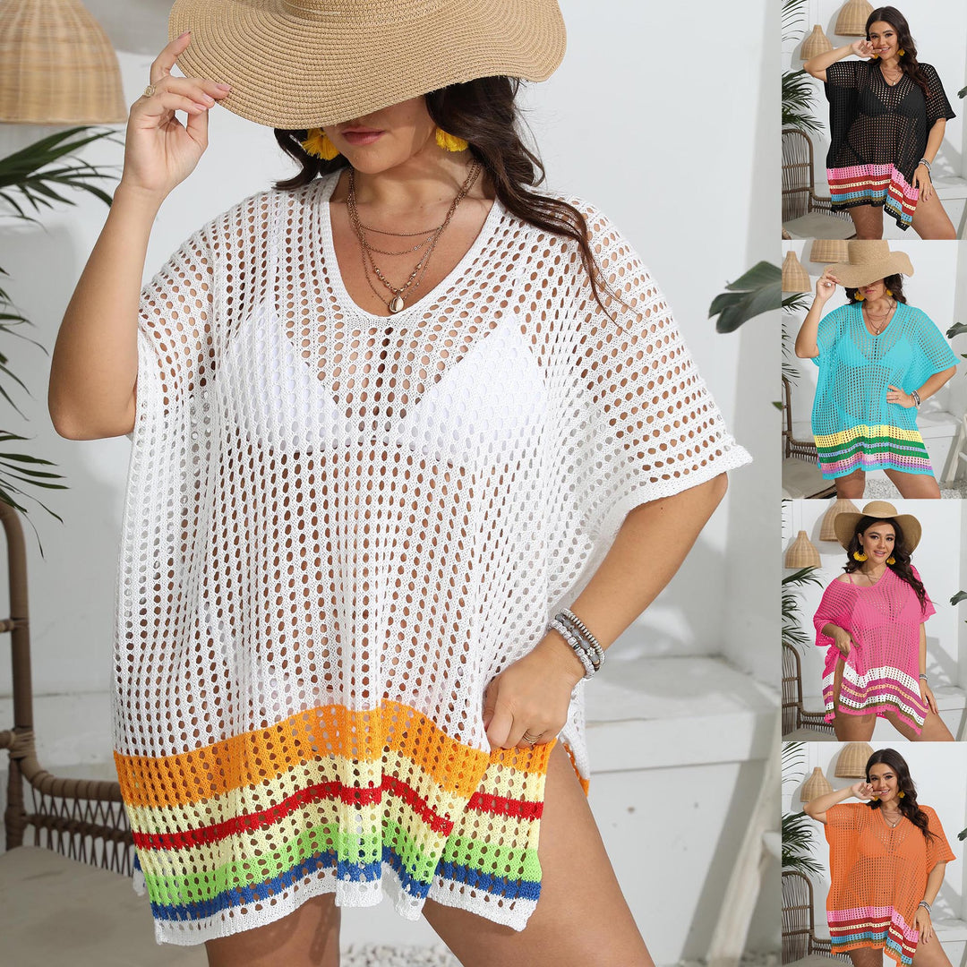 Ladies transparent beach cover-up with colorful hole design Mune Fashion