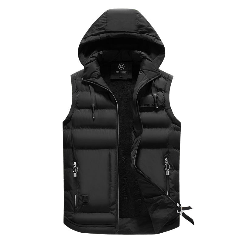 Men's Light Quilted Hooded Vest with Teddy Lining and Zipper Pockets Mune Fashion