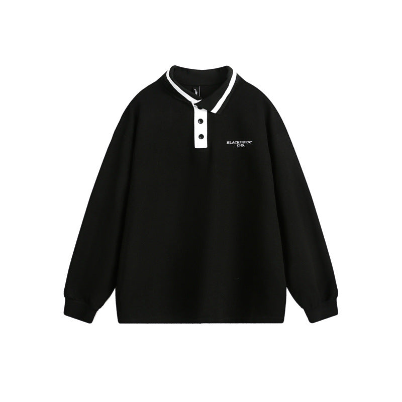 Unisex Oversize Polo Sweatshirt with Contrast Button Placket and Ribbed Cuffs Mune Fashion
