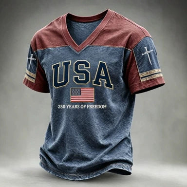 Unisex v-neck retro style jersey with Uruguay crest and flag patches Mune Fashion