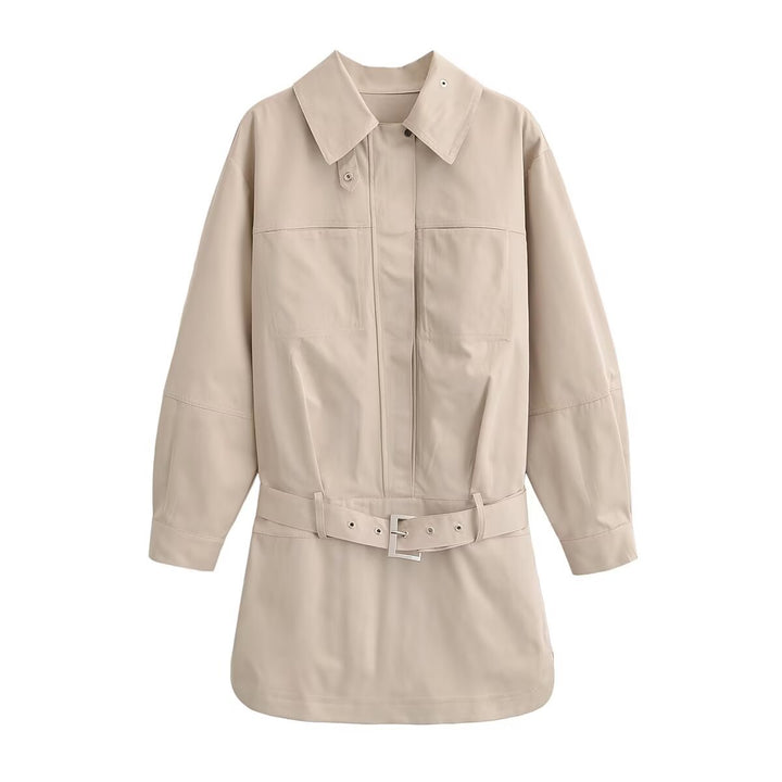 Ladies longline shirt dress with waist belt and oversized silhouette Mune Fashion