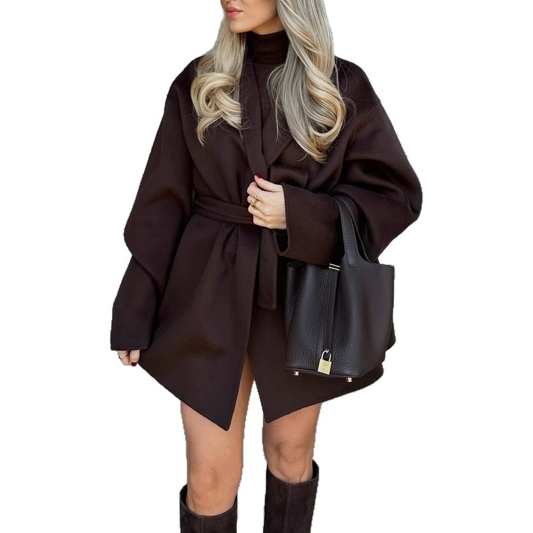 Women's wrap coat with tie belt and oversized sleeves Mune Fashion