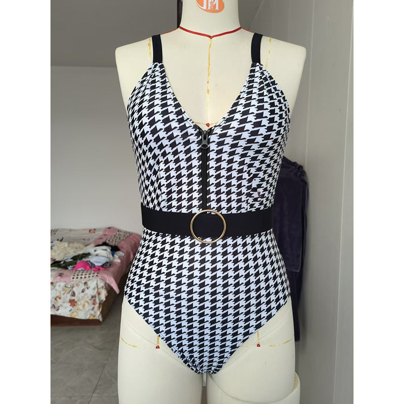 Women's One-Piece Swimsuit with Elegant Belt Details Mune Fashion