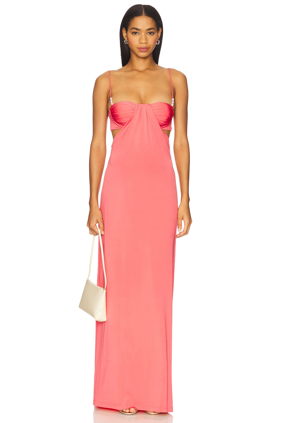Women nan maxi dress with bustier cups, side cut-outs and fine spaghetti straps Mune Fashion