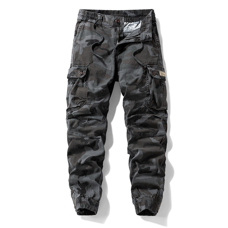 Men's Tactical Cargo Jogging Pants in Camouflage Military Look with Drawstring Waistband, Knee Panels, and Multi-Pockets Mune Fashion