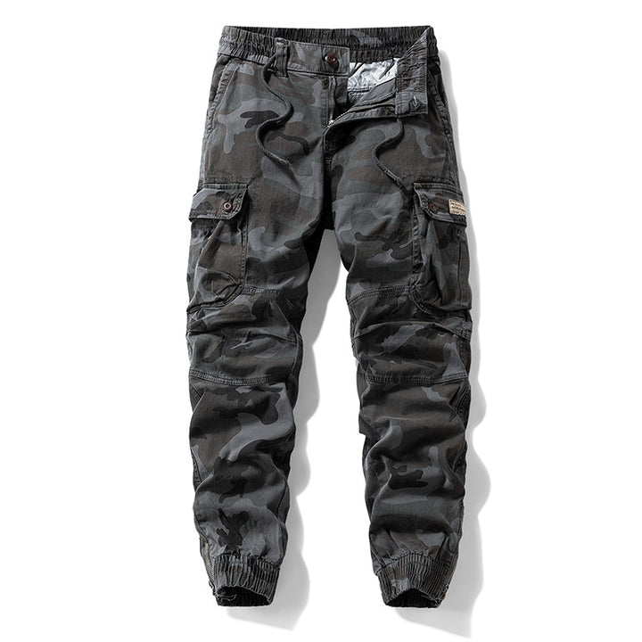 Men's Tactical Cargo Jogging Pants in Camouflage Military Look with Drawstring Waistband, Knee Panels, and Multi-Pockets Mune Fashion
