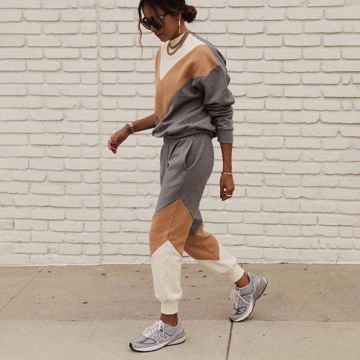 Women's Nan Sportives Colorblock Sweatset with Round Neck, Raglan Sleeves and Tailored Jogging Pants Mune Fashion