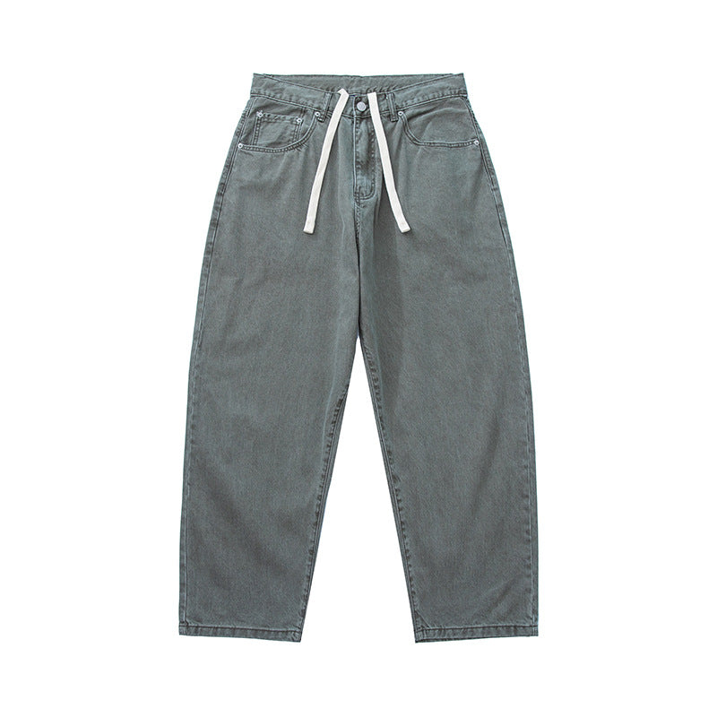 Men's Wide Baggy Jeans made of washed denim with elastic drawstring waistband Mune Fashion