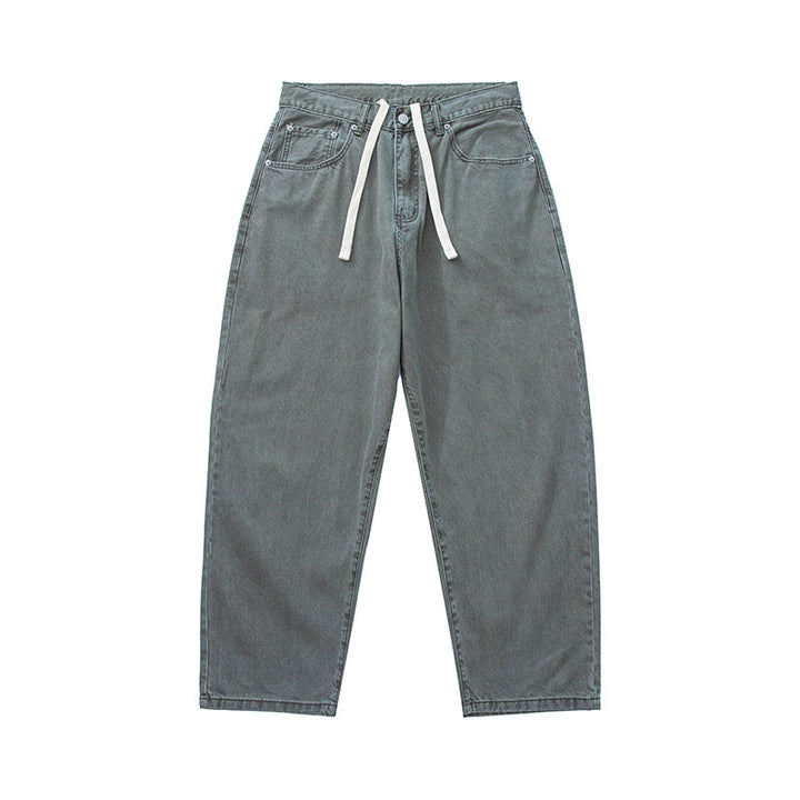 Men's Wide Baggy Jeans made of washed denim with elastic drawstring waistband Mune Fashion
