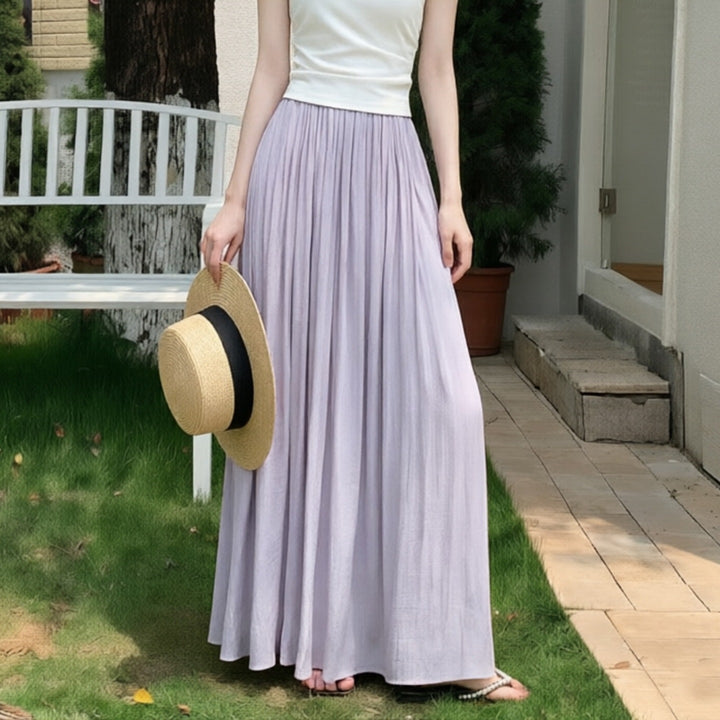 Women's flowing, gathered maxi skirt with fine pleats and high elastic waistband, Mune Fashion
