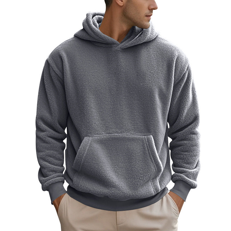 Men's cozy Sherpa fleece hoodie with kangaroo pocket and elastic cuffs Mune Fashion