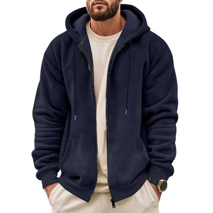 Men's hooded sweat jacket with full zip and waffle structure Mune Fashion
