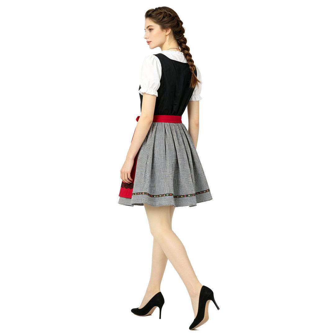 Ladies nan short traditional dirndl dress with laced bodice, puff sleeve blouse and attached apron Mune Fashion
