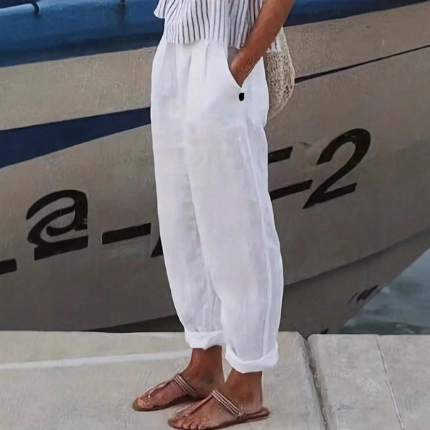 Women’s lightweight and airy linen pants with elastic waistband and side pockets Mune Fashion