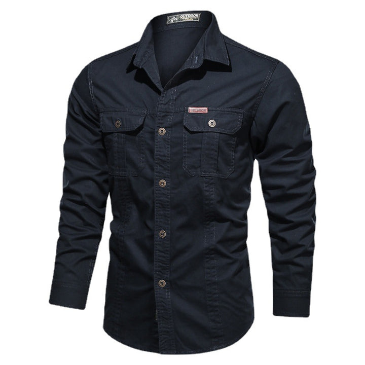 Men's Canvas Utility Shirt Jacket with Double Chest Pockets and Reinforced Seams Mune Fashion