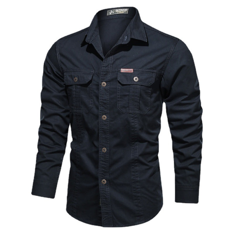 Men's sturdy canvas work shirt with chest flap pockets and shirt collar Mune Fashion