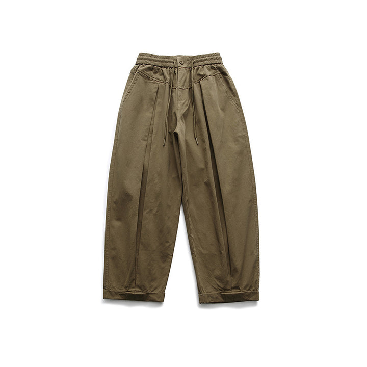 Women Wide High-Waist Pleated Pants with Elastic Drawstring and Cuffed Hem Mune Fashion