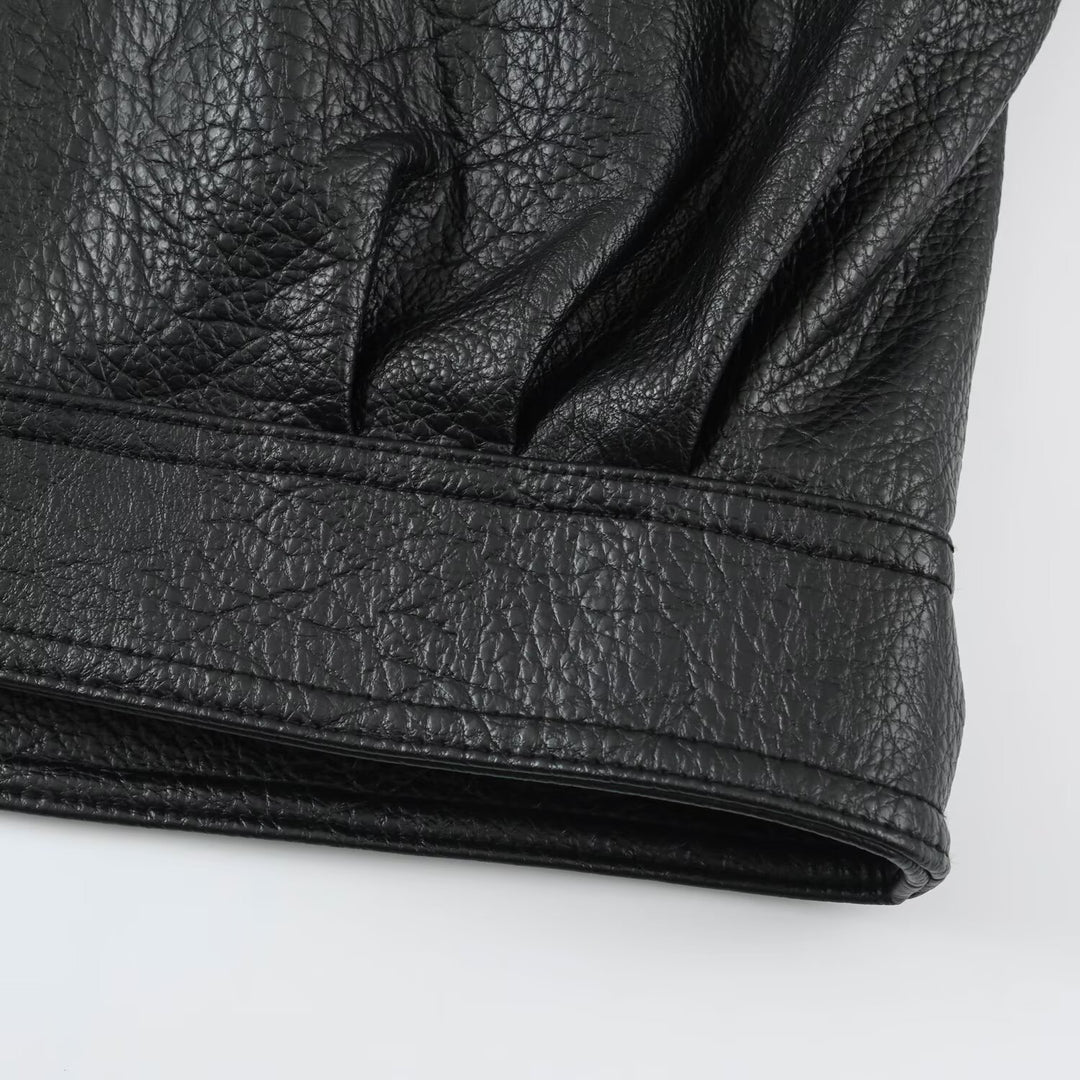 Women's Oversized Faux Leather Cape Jacket with High Standing Collar and Flap Pockets Mune Fashion