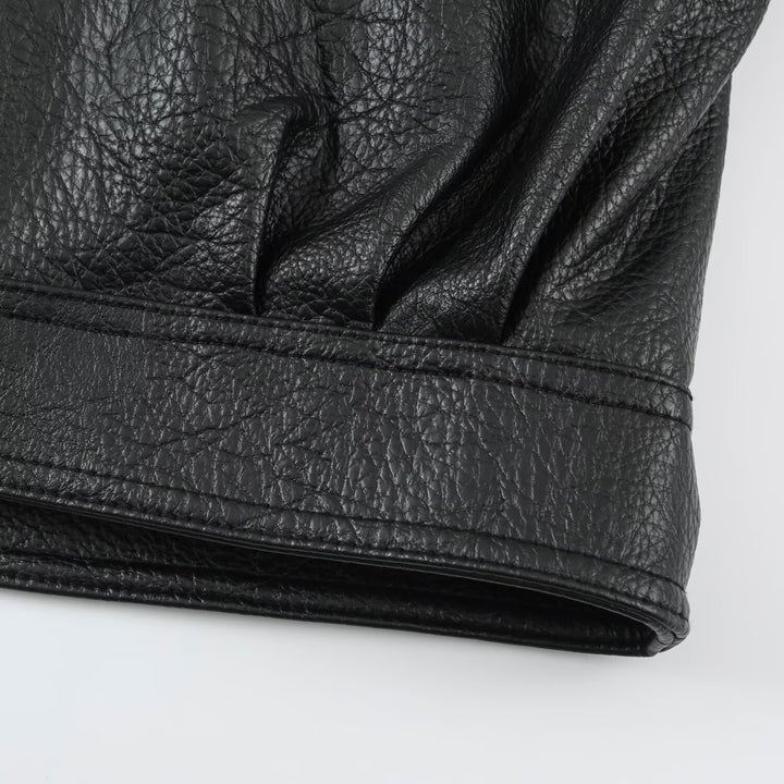 Women's Oversized Faux Leather Cape Jacket with High Standing Collar and Flap Pockets Mune Fashion