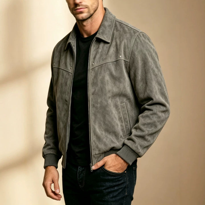 Men's Stylish Leather Jacket with Classic Collar