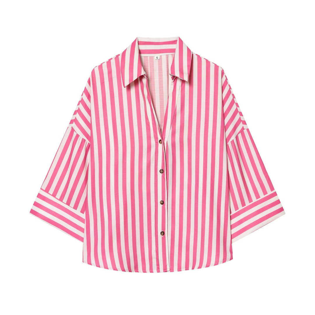 Women's relaxed oversized shirt blouse with wide collar and three-quarter sleeves Mune Fashion