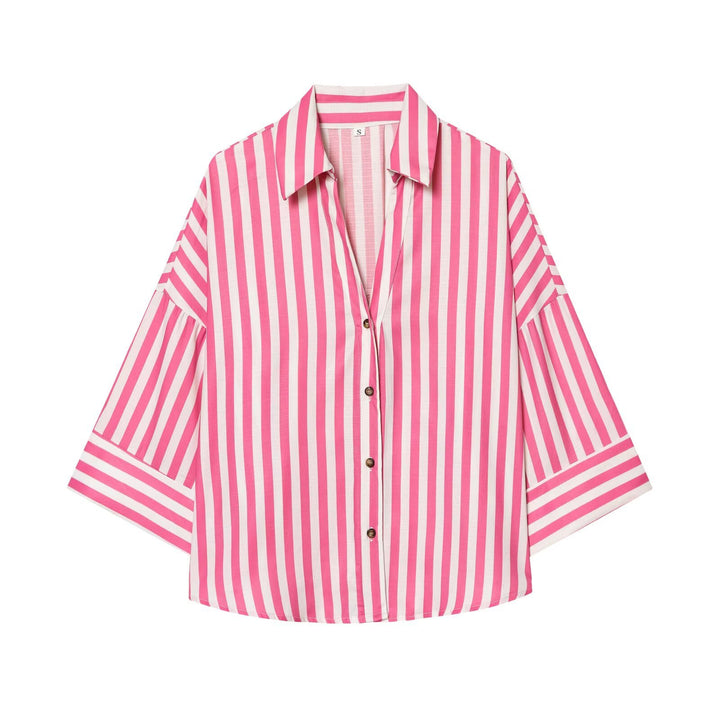 Women's relaxed oversized shirt blouse with wide collar and three-quarter sleeves Mune Fashion
