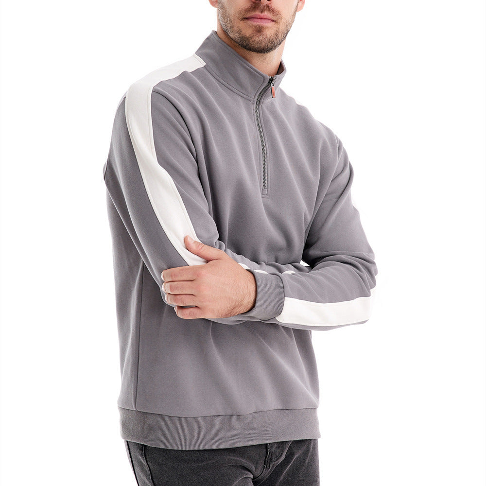 Men's stand-up collar sweater with short zipper and contrast side stripes Mune Fashion