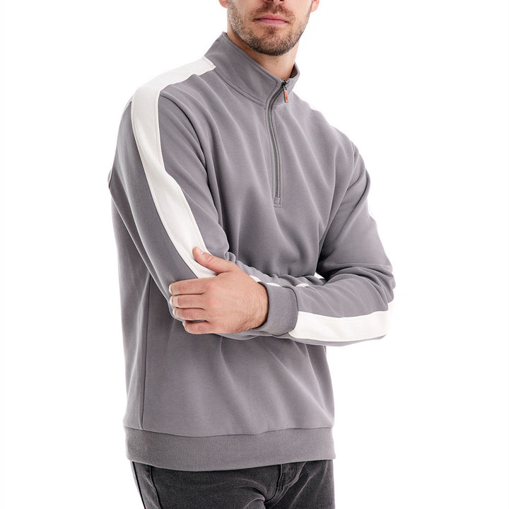 Men's stand-up collar sweater with short zipper and contrast side stripes Mune Fashion
