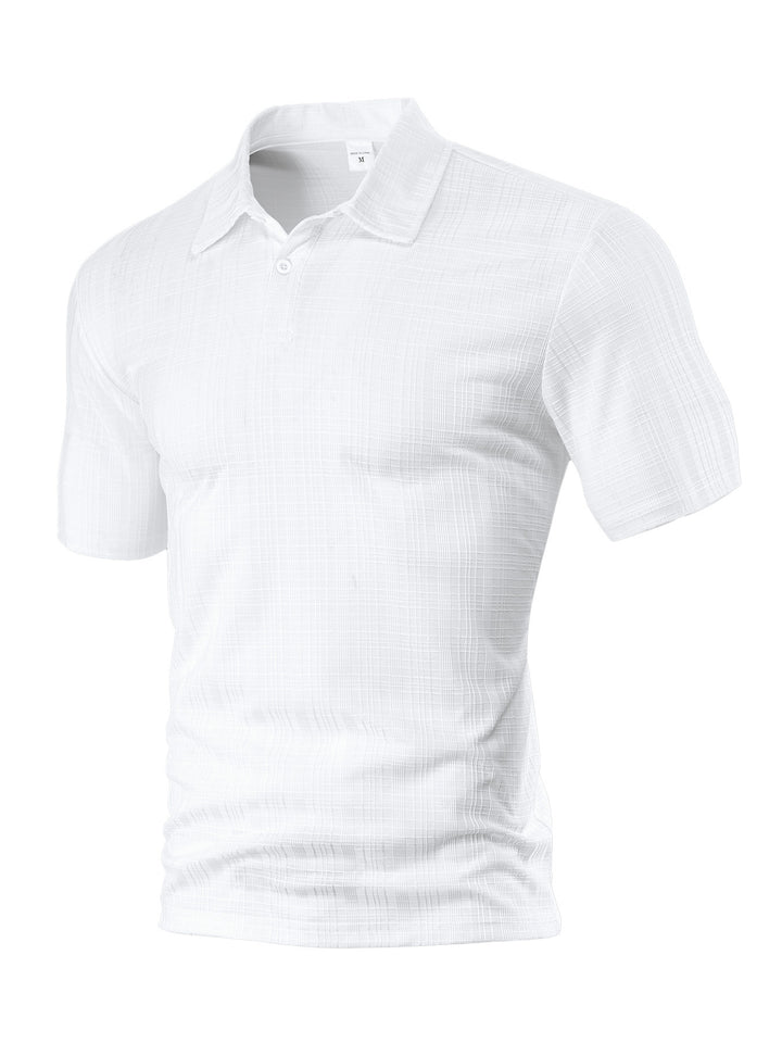 Men's light structured short sleeve polo with shirt collar and single button placket Mune Fashion