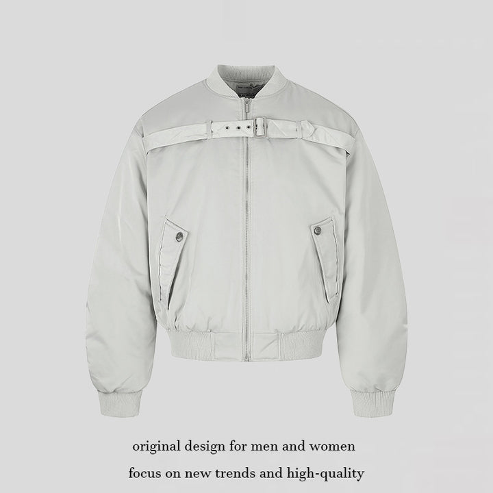 Men's short padded bomber jacket with wide belt detail and ribbed cuffs Mune Fashion