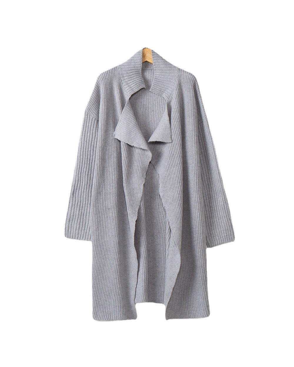 Women's longer open ribbed knit cardigan with wide shawl collar Mune Fashion