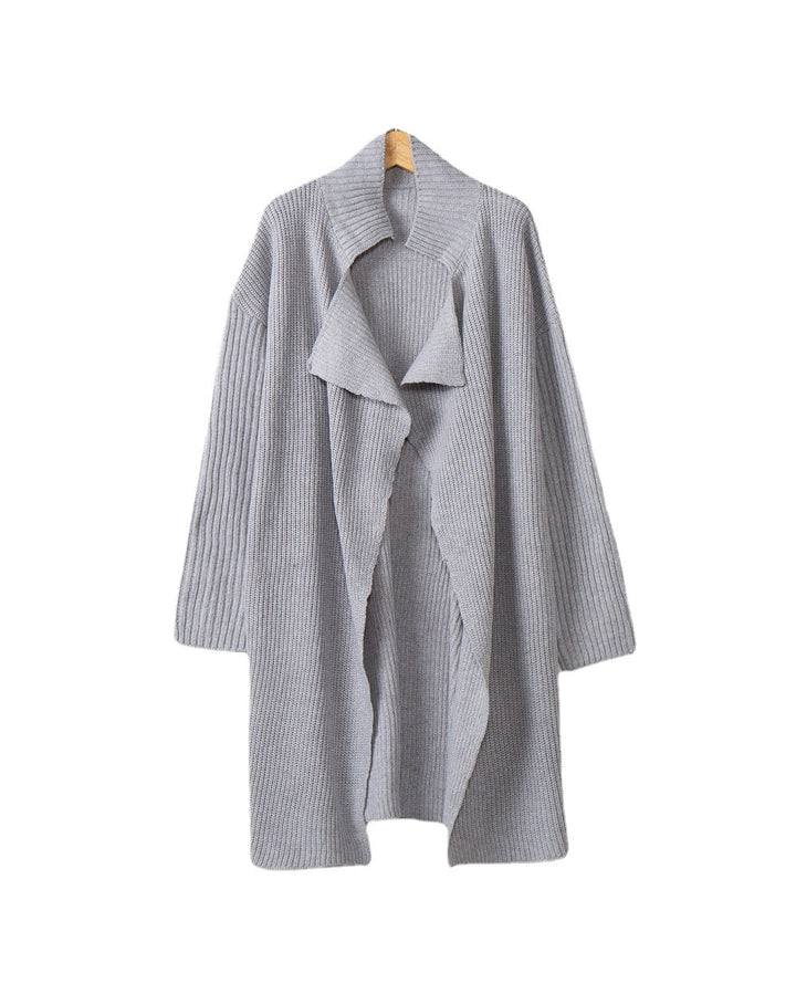 Women's longer open ribbed knit cardigan with wide shawl collar Mune Fashion