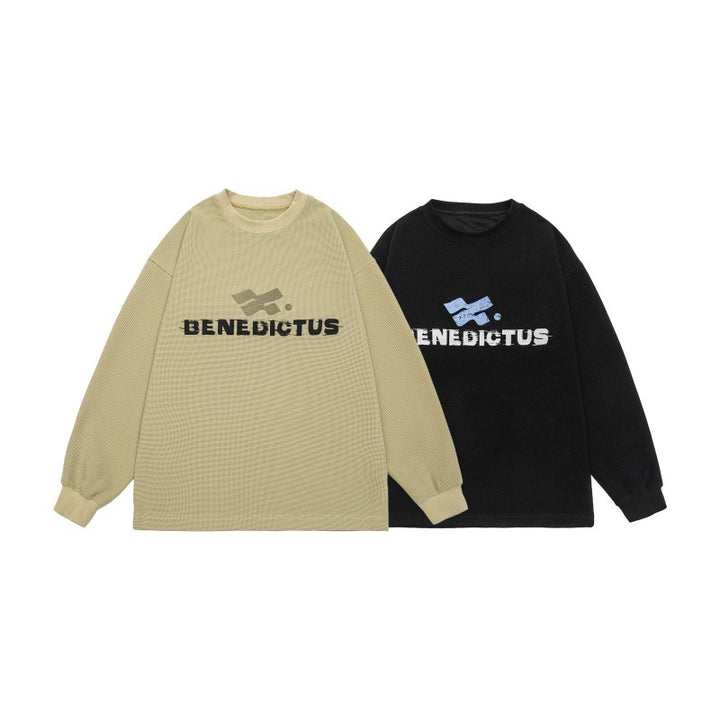 Unisex Oversized Sweatshirt with Logo Print and Fine Waffle Texture Mune Fashion