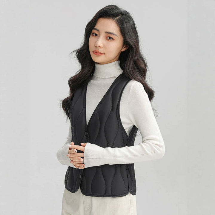 Women Long Quilted Thermal Vest with Ergonomic Wave Quilting Mune Fashion