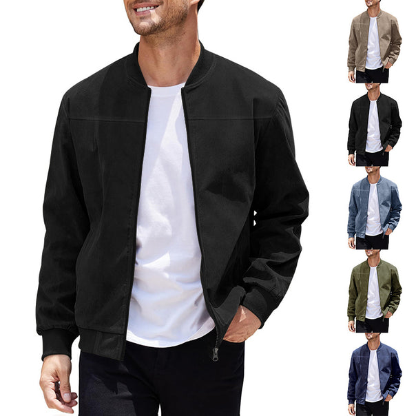 Men's velour leather look bomber jacket with stand-up collar and elastic cuffs Mune Fashion