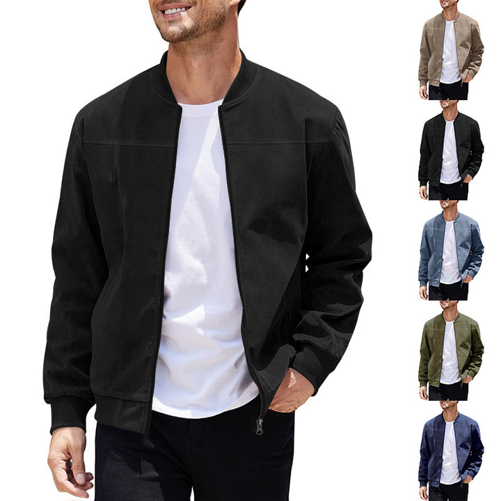 Men's velour leather look bomber jacket with stand-up collar and elastic cuffs Mune Fashion
