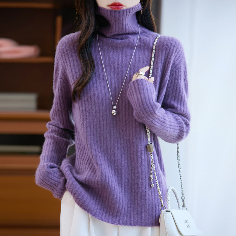 Women's Slim Fine Knit Turtleneck Sweater with Fine Rib Structure and Cashmere-like Feel Mune Fashion