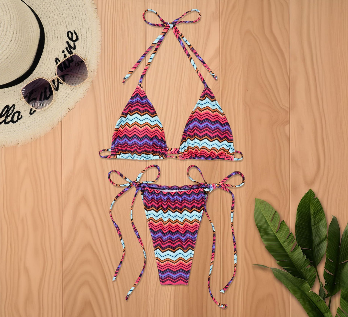 Women’s Triangle Bikini with Floral Details and Slim Ties Mune Fashion