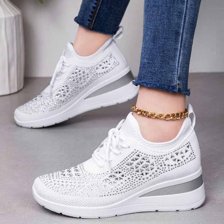Women's knit platform sneakers with sparkling embellishment, sock-like entry, and shock-absorbing EVA midsole Mune Fashion