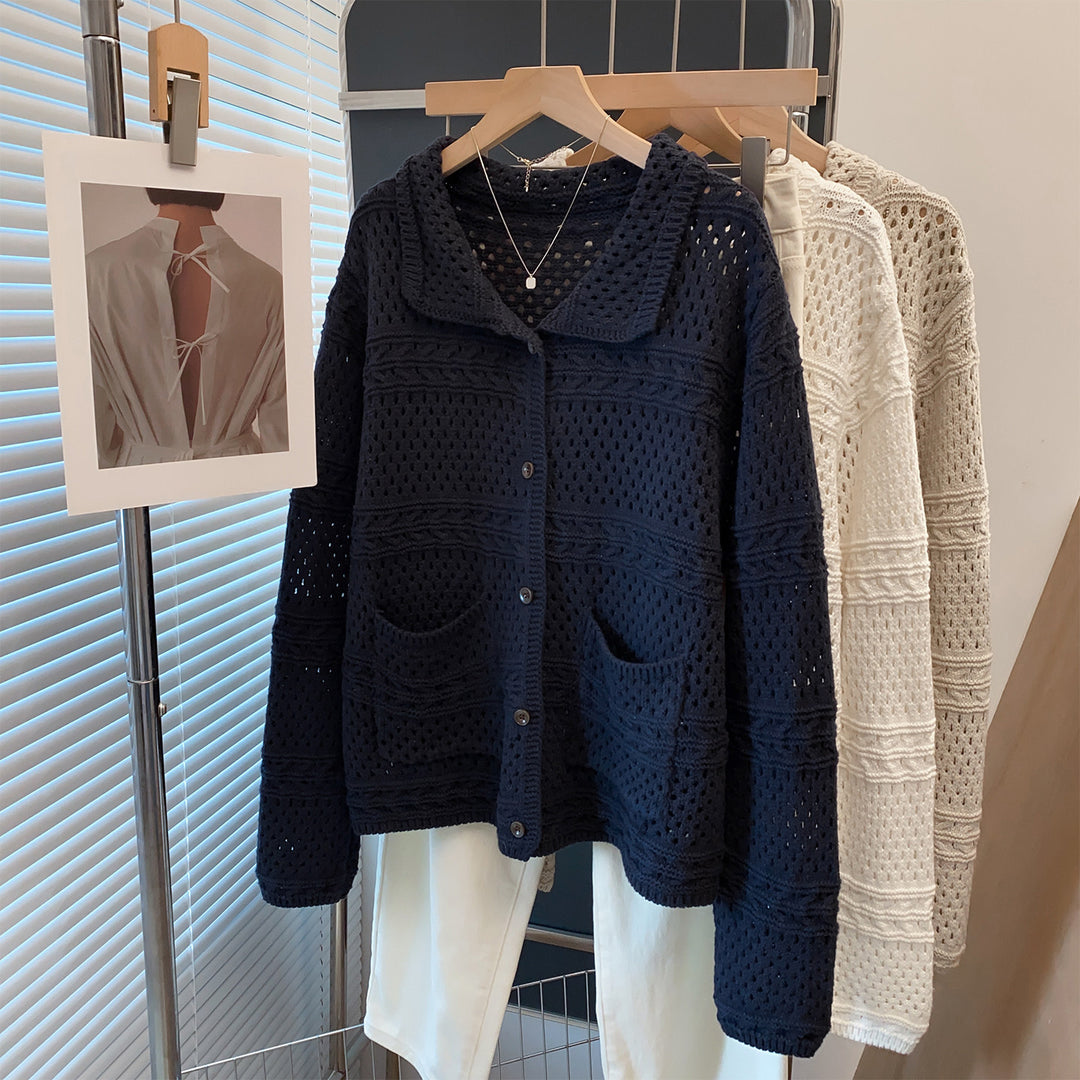 Women Casual Knit Cardigan in Lace Pattern Mune Fashion