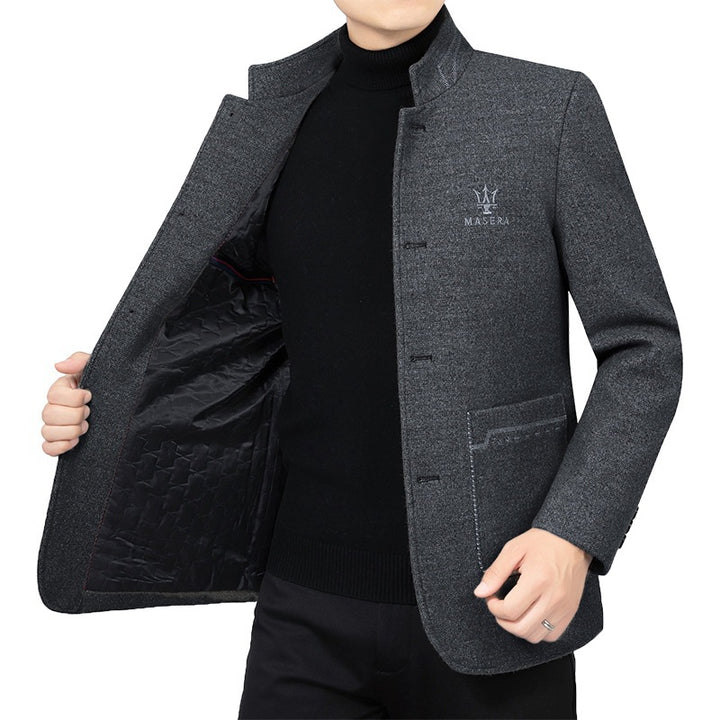 Men's short coat with stand-up collar and patch pockets made of wool blend Mune Fashion