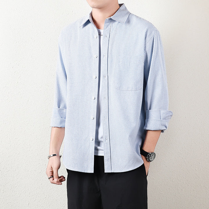 Men Striped Oversized Casual Shirt made of Cotton Blend with Chest Pocket Mune Fashion