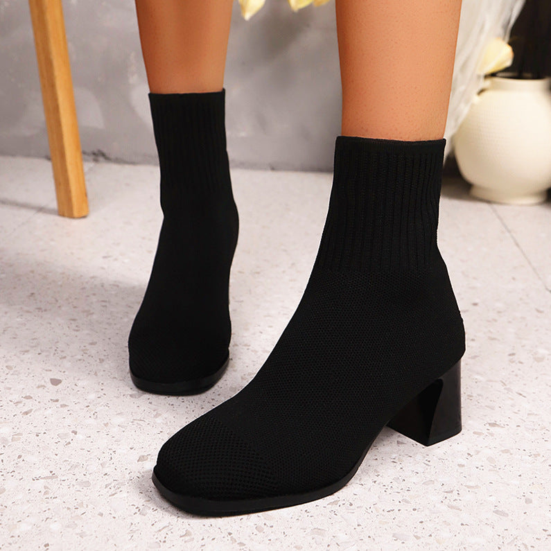 Ladies nan knitted sock ankle boots with anatomical memory footbed and sculptural block heel Mune Fashion