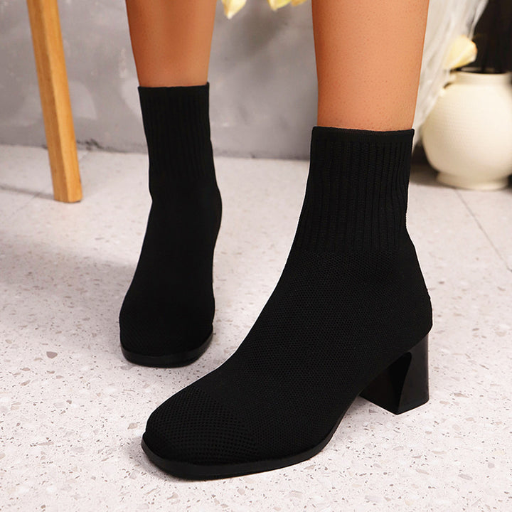 Ladies nan knitted sock ankle boots with anatomical memory footbed and sculptural block heel Mune Fashion