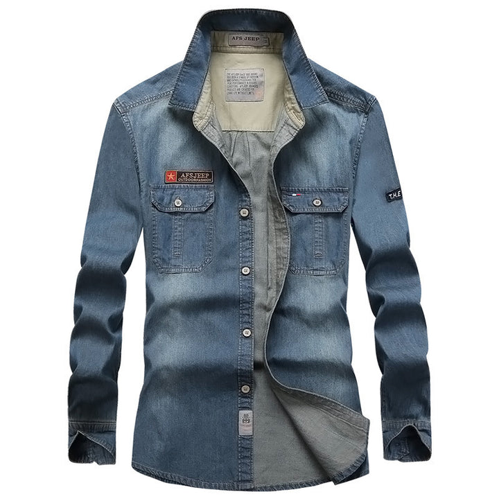 Men's Fashion Denim Shirt with Utility Pockets Mune Fashion