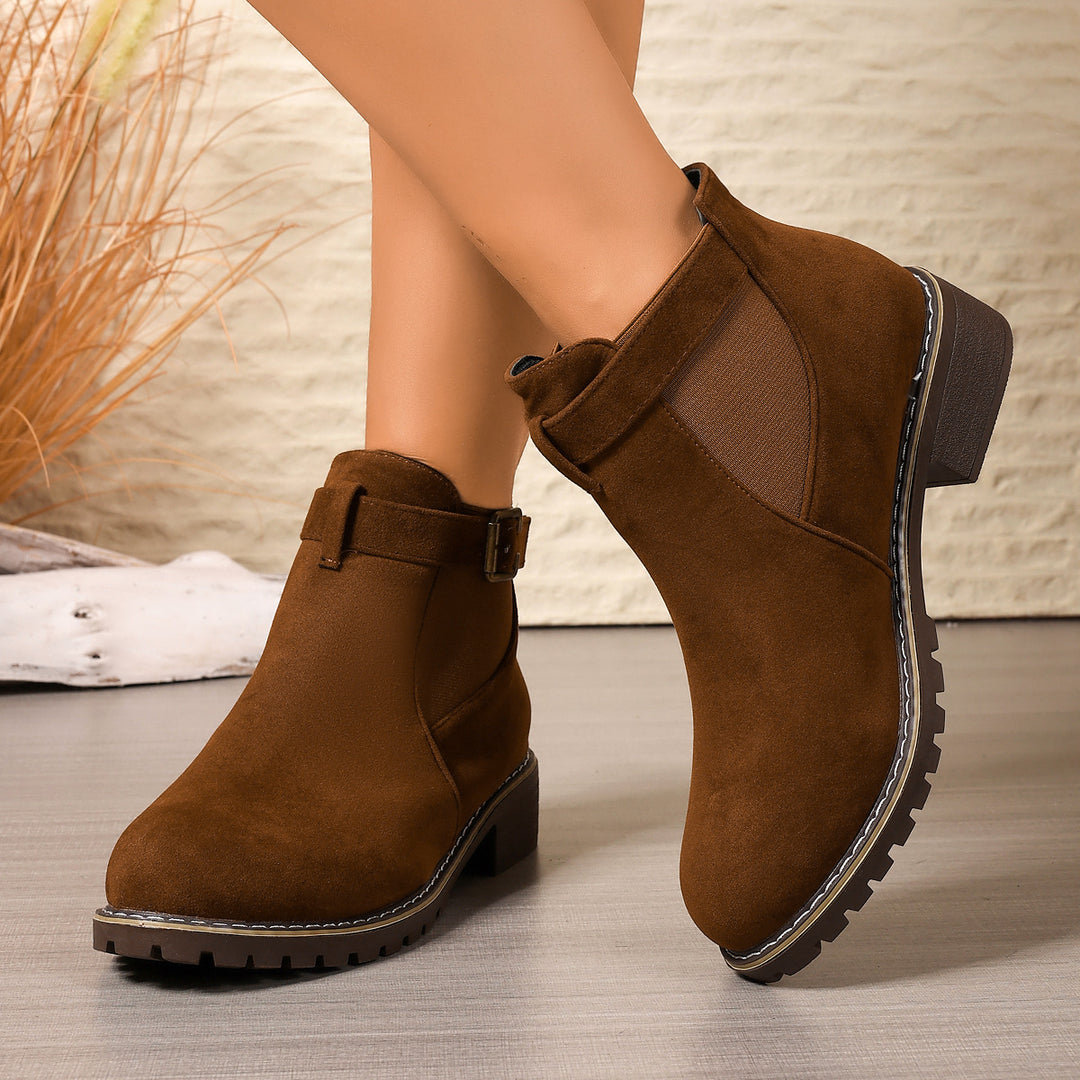 Women's ankle boot with suede look, elastic insert and buckle strap Mune Fashion