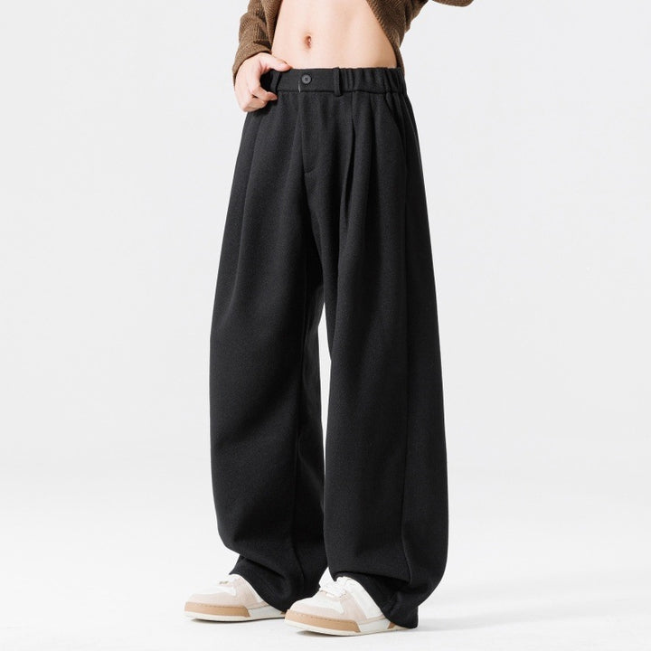 Women Wide High-Waist Pleated Trousers made of Wool Blend with Elastic Waistband and Wide Leg Mune Fashion