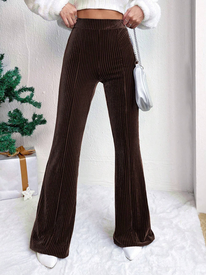 Women's High-Waisted Ribbed Velvet Pants with Wide Legs Mune Fashion